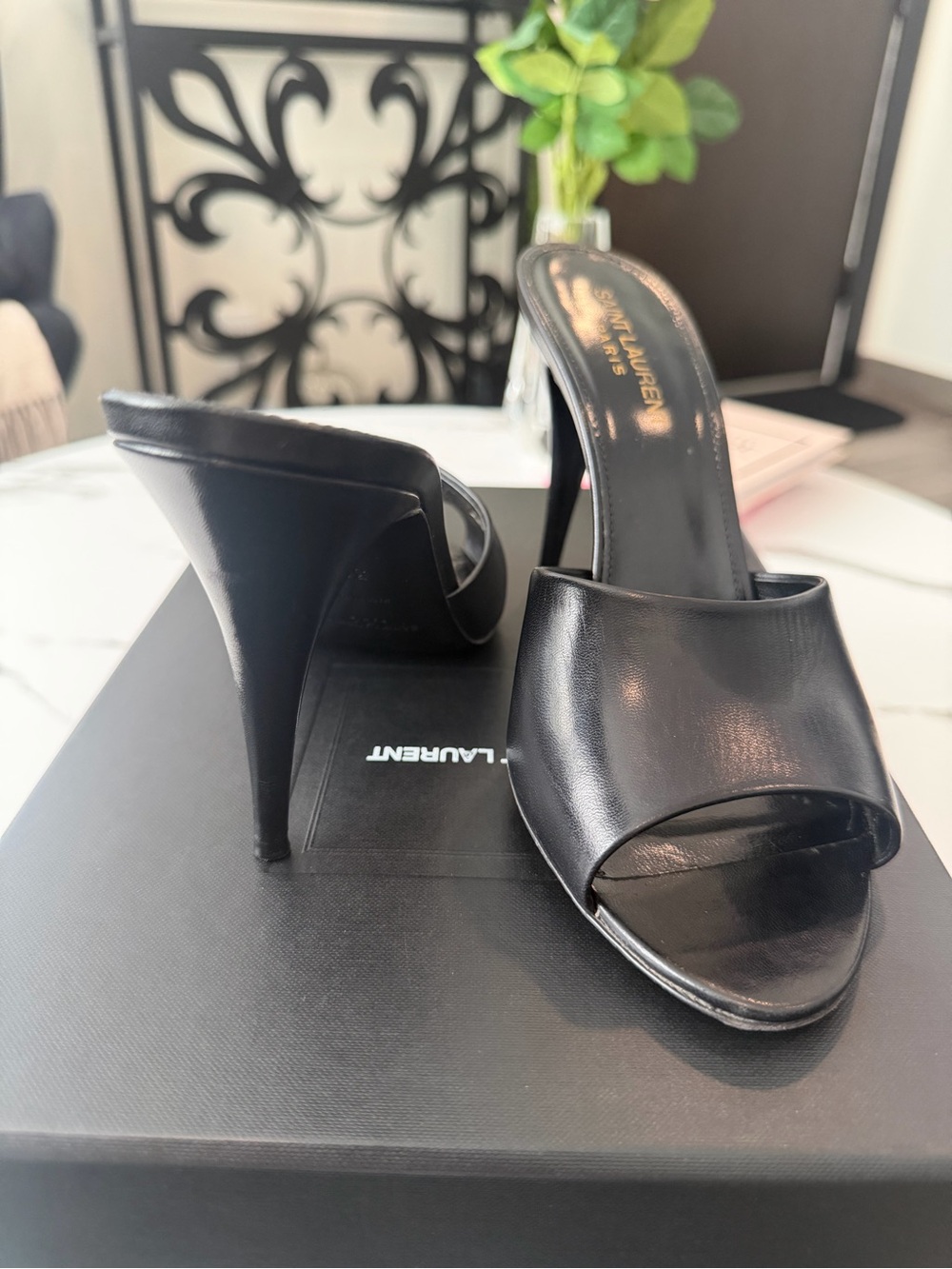 Saint Laurent Black Leather Slide Heels – Size 38 - Picture 4 of 7